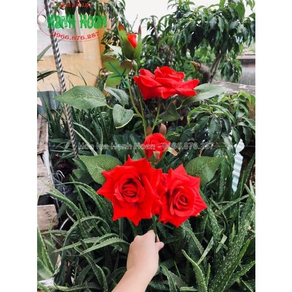 Cành Hoa hồng nhung cao cấp 1m - Hoa giả, hoa vải lụa