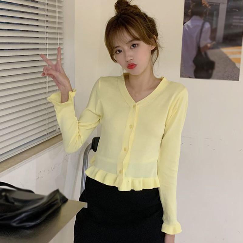 Áo Cardigan Dệt Kim Tay Dài Phối Nút Thiết Kế Cổ Chữ V Thanh Lịch