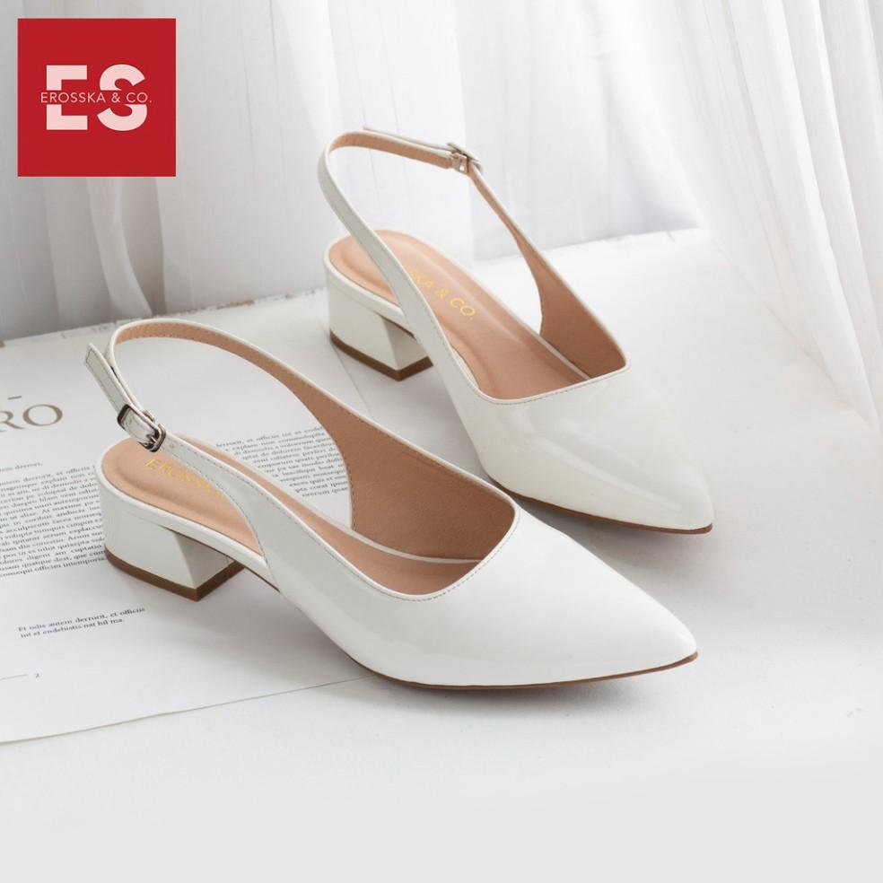 Giày cao gót slingback Erosska mũi nhọn da bóng kiểu dáng basic cao 3cm màu kem - EL012