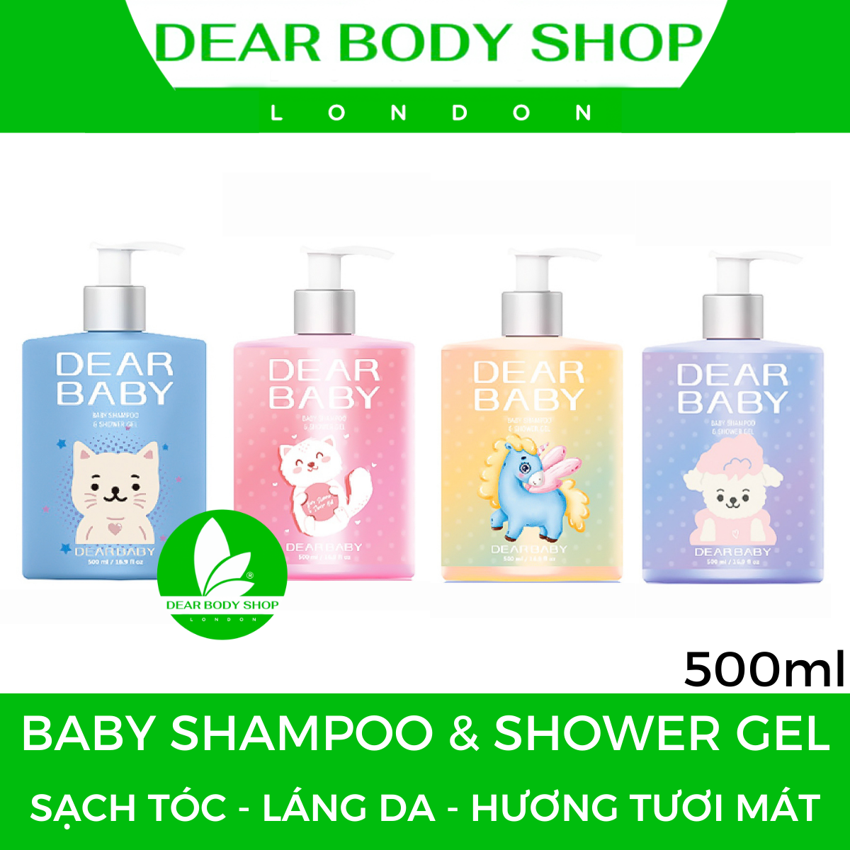 DEAR BODY GEL TẮM GỘI DEAR BABY 2 in 1 CHO BÉ - GIẢI PHÁP GIÚP SẠCH TÓC - MÁT DA - HƯƠNG THƠM DỊU NHẸ - BẢO VỆ DA BÉ 500ml