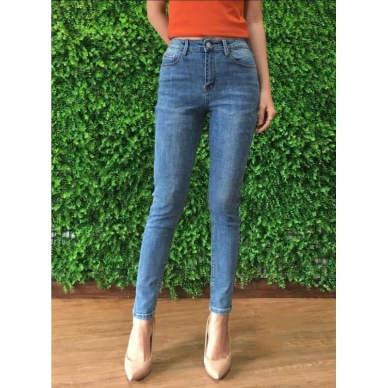 Quần Jeans Nữ Skinny Xanh Trơn Cao Lưng