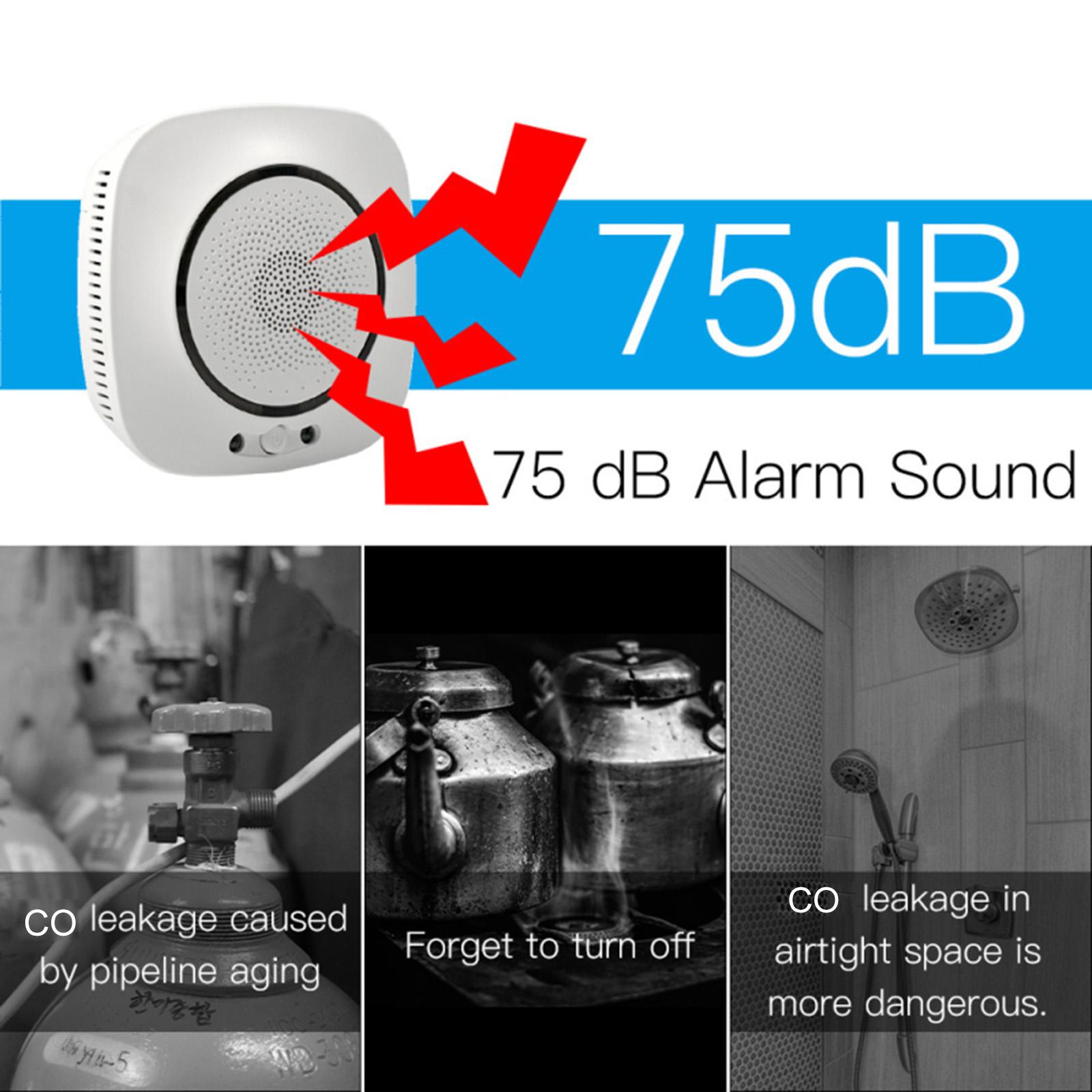 Wifi Carbon Monoxide Detector Wifi Smoke Sensor Security Alarm System 75dB Sound Warning APP Notification Pushing SmartLife Tuya APP Remote Control