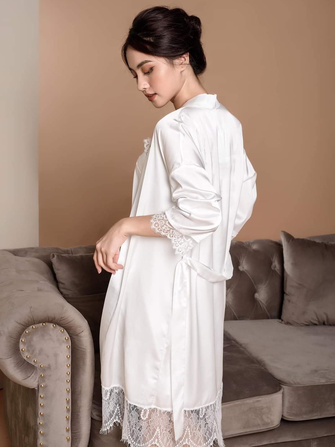 Hantu Sleepwear -Set áo choàng +váy ngủ lụa cao cấp kèm đai áo đủ size