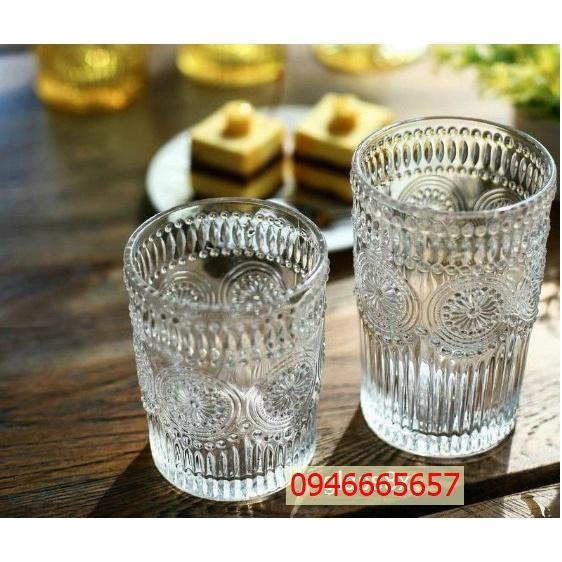 Bộ 6 Ly, Cốc thủy tinh hoạ tiết nổi - Ly thủy tinh chịu nhiệt