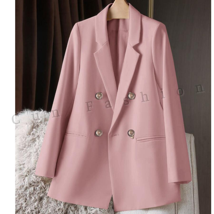 Áo Blazer Nữ Màu Hồng Cun Fashion Kiểu Hai Hàng Khuy Chất Cotton Ngoại Cao Cấp