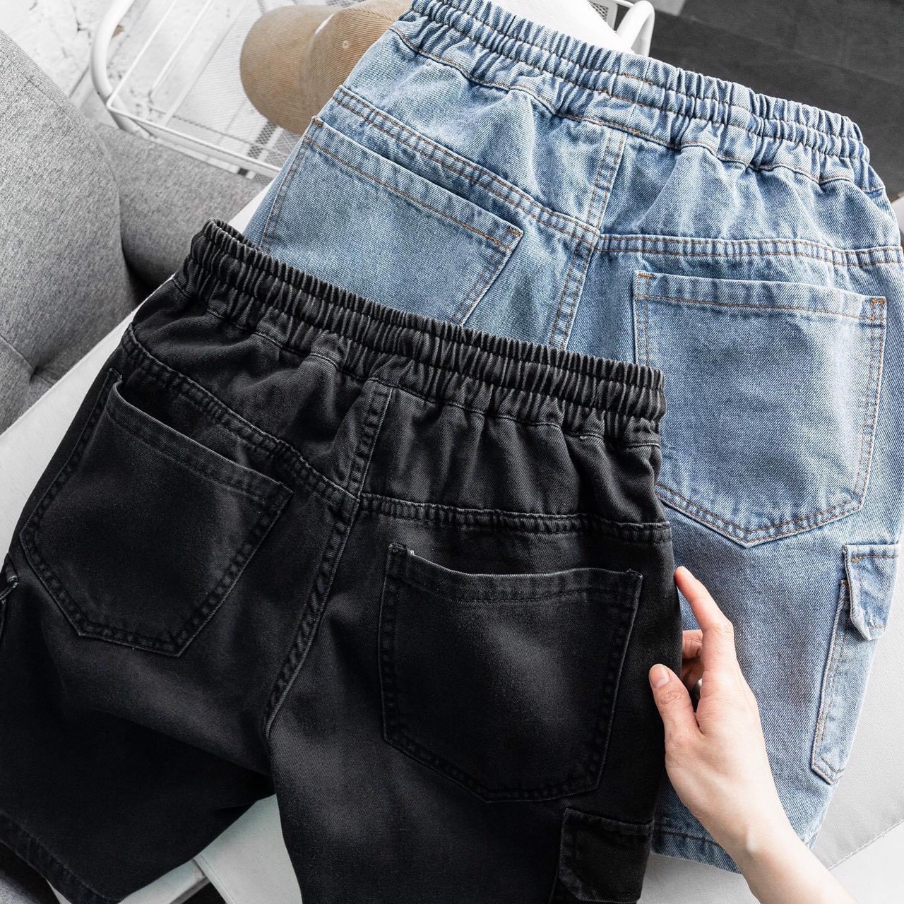 Quần Short Jean Túi Hộp Quần Jean Đùi Lưng Thun Thời Trang