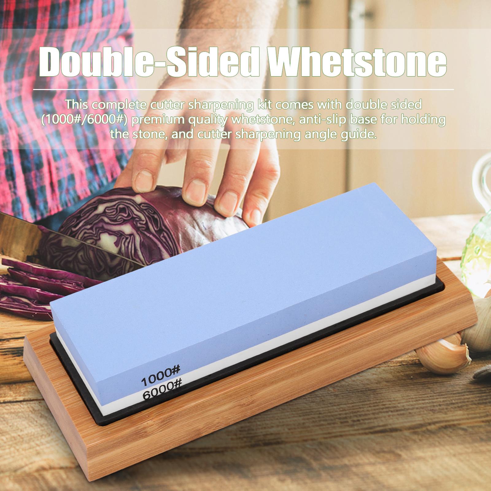 1000#/6000# Grit Premium Whetstone Cut Sharpening Stone Set Sharpener for All Blade Non Slip Base Cutter Sharpener