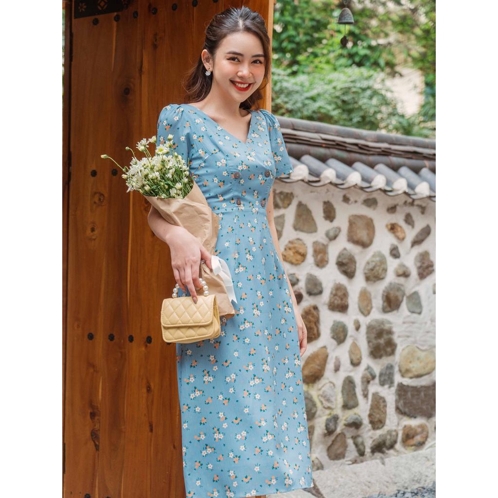 Váy basic xanh hoa nhí_1VA1319XT_Lep'