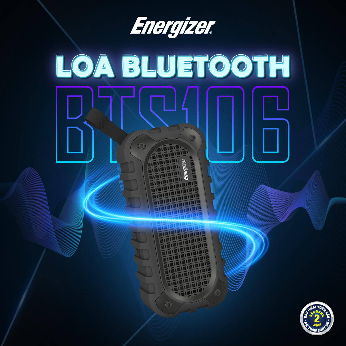 Loa Bluetooth di động Energizer BTS-106 kiêm sạc dự phòng - Kết nối bluetooth 5.0, Tích hợp micro, hỗ trợ FM radio, thẻ Micro SD, cổng sạc USB-A - HÀNG CHÍNH HÃNG