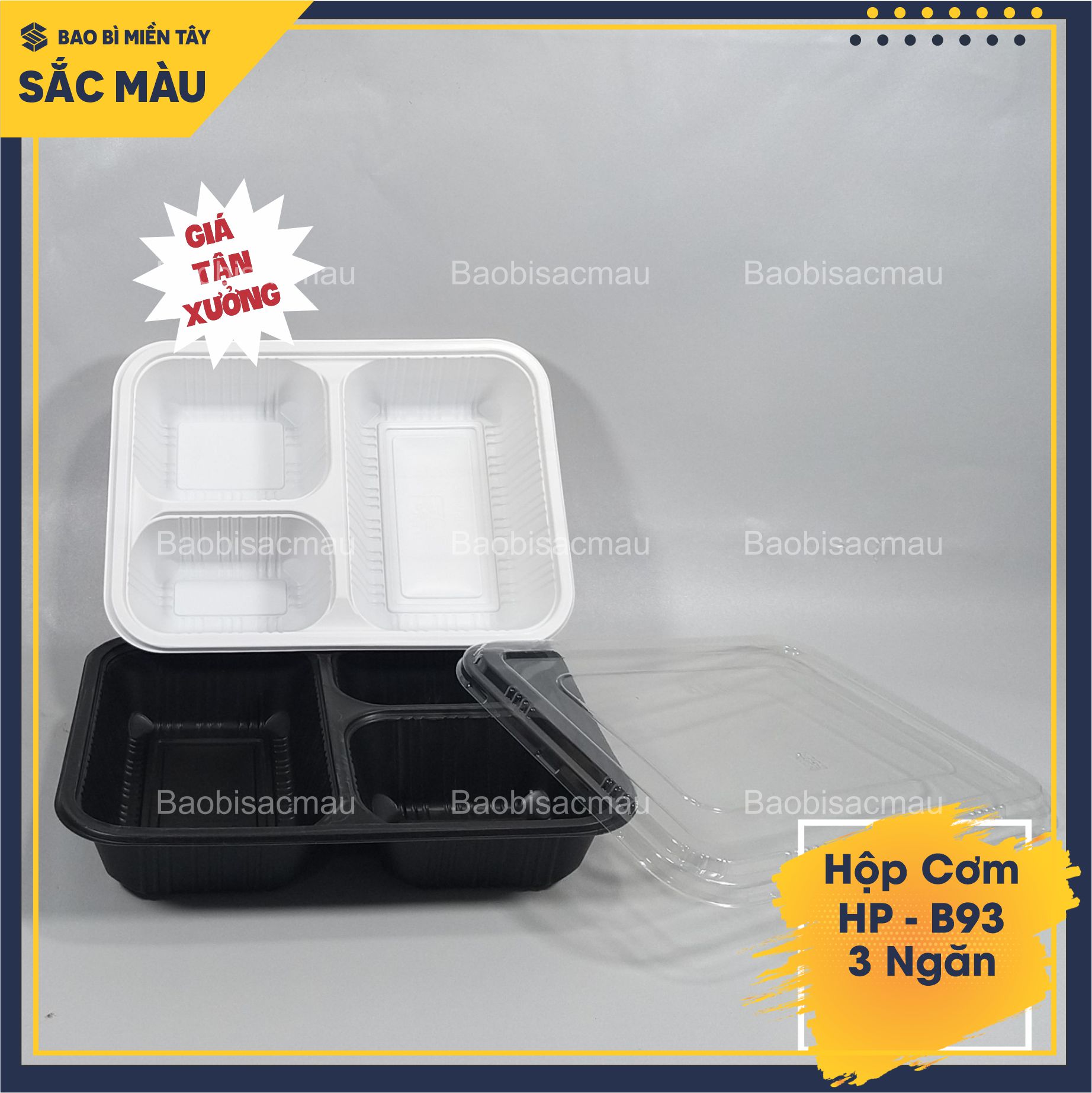 Sét 20 Hộp nhựa 3 ngăn cao cấp đựng cơm, xôi, bánh... 2 màu đen, trắng sữa.