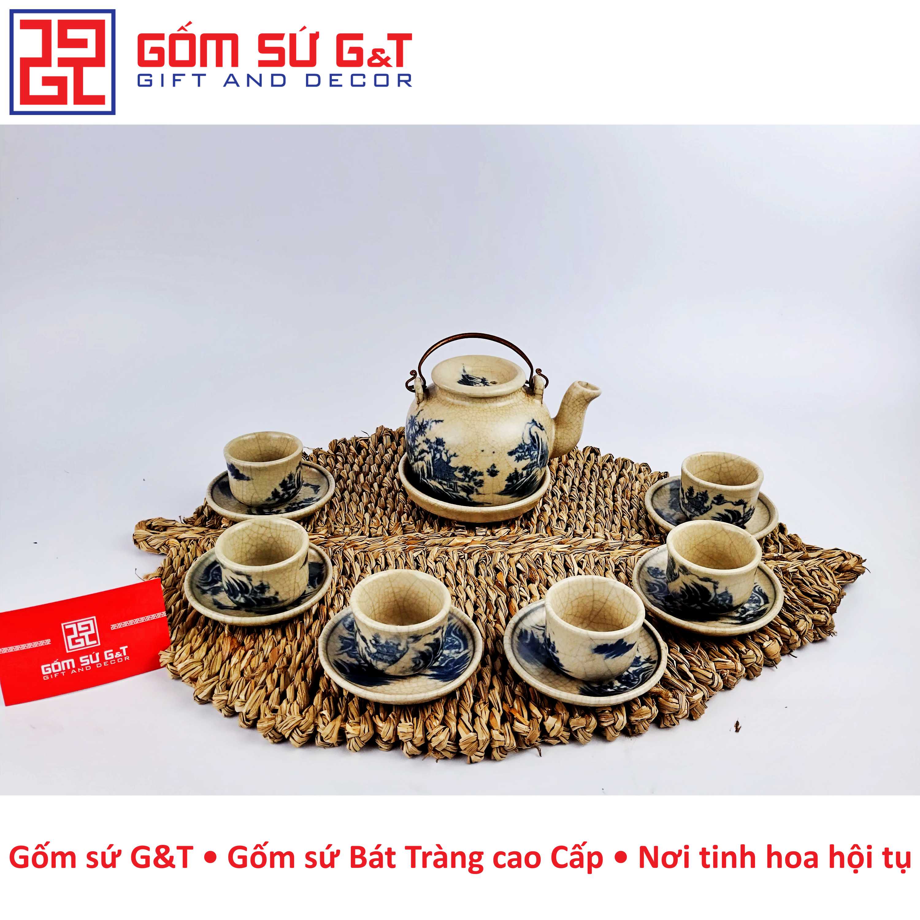 Bộ trà men rạn sơn thủy dáng lõm Gốm Sứ G&T