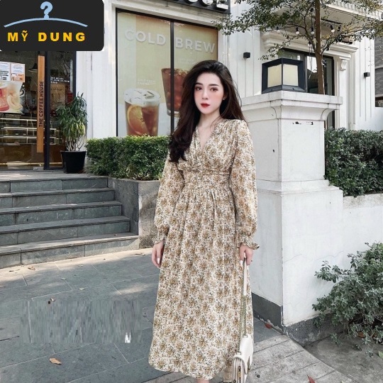 ĐẦM MIDI HOA NHÍ - CỔ V DÁNG MAIX NHẸ NHÀNG