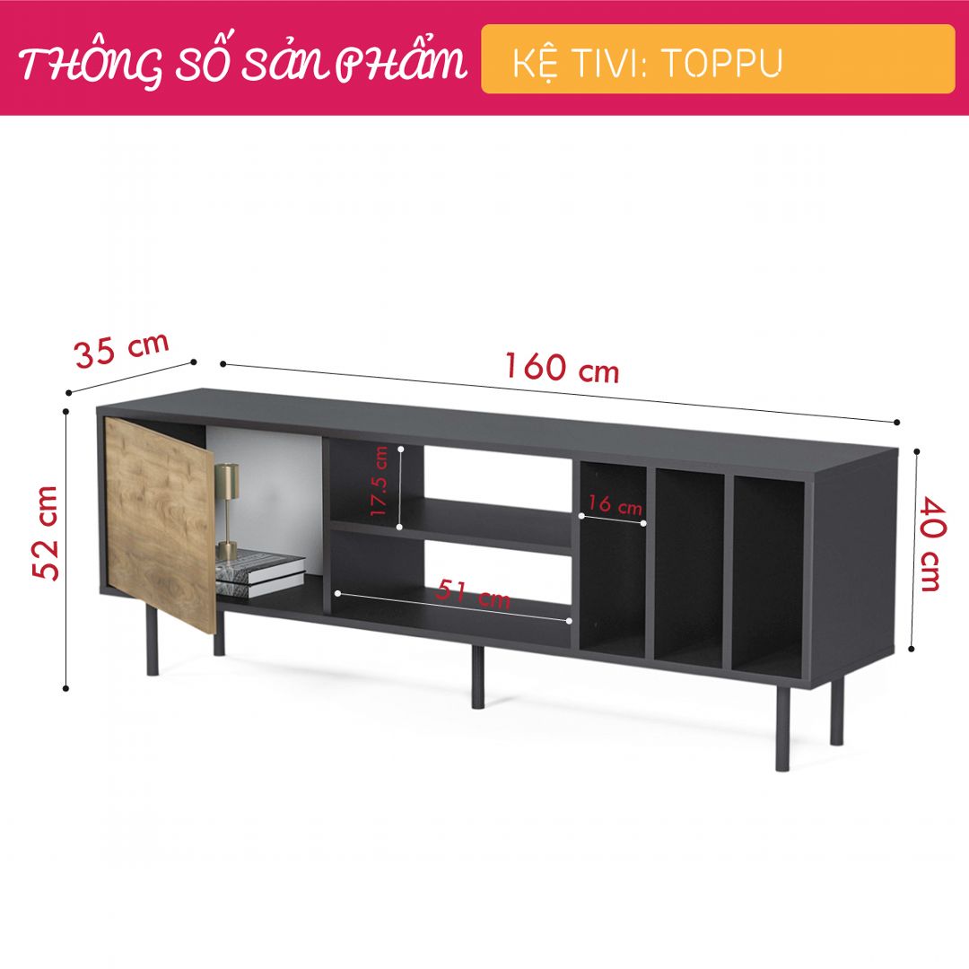 Kệ tivi gỗ hiện đại SMLIFE Toppu | Gỗ MDF dày 17mm chống ẩm | D160xR35xC52cm