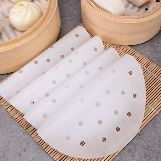 Set 100 tờ Giấy nến đục lỗ tròn - Giấy chống dính chuyên dụng lót xửng hấp, nướng, nồi chiên không dầu size lớn 20.5cm