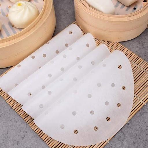 Set 100 tờ Giấy nến đục lỗ tròn - Giấy chống dính chuyên dụng lót xửng hấp, nướng, nồi chiên không dầu size lớn 20.5cm