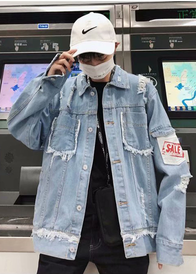 Áo khoác jeans nam vá rách in chữ Brazil AKJN017