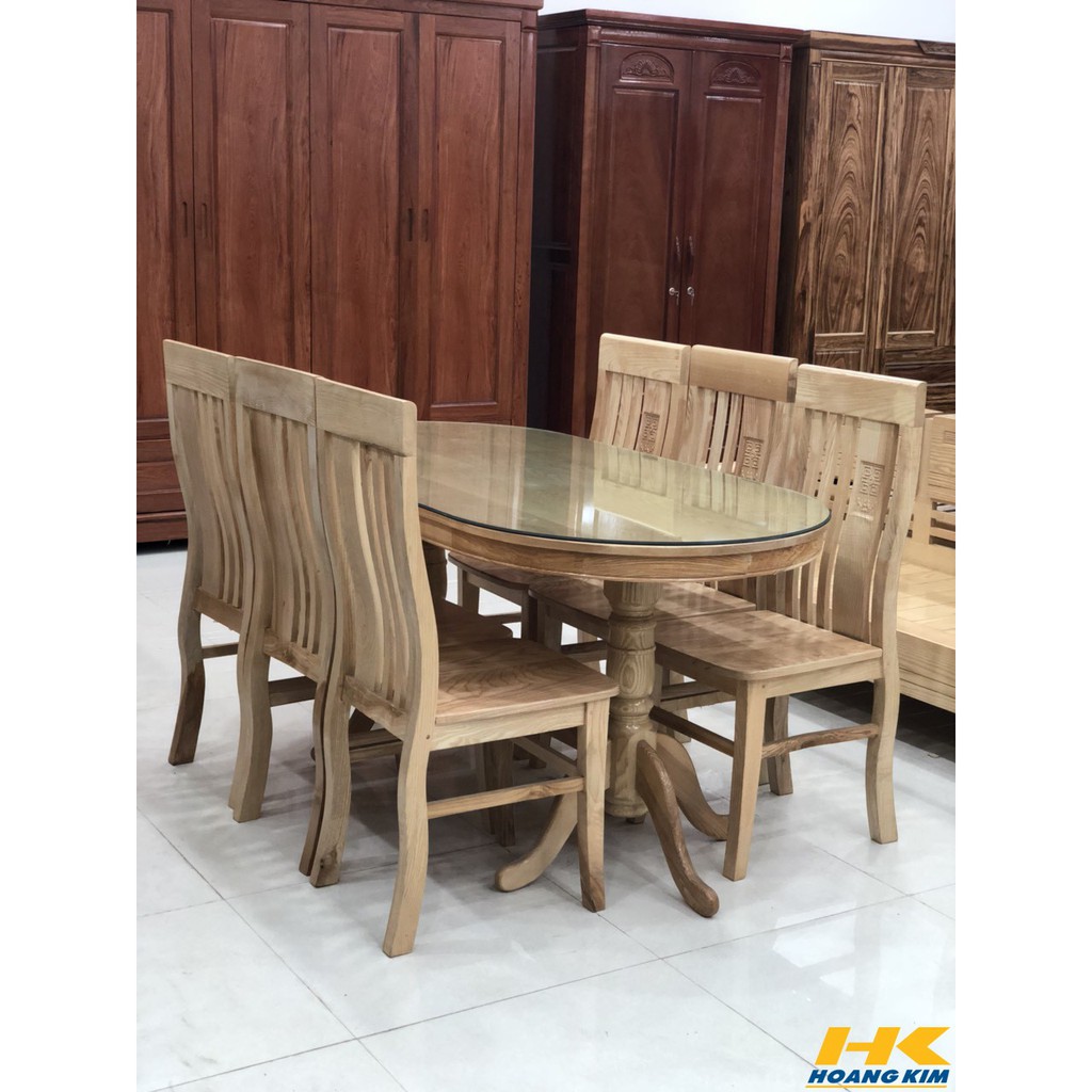 Bộ Bàn Ăn 6 Ghế gỗ Sồi mẫu Oval màu tự nhiên (FREESHIP HCM 60 KM