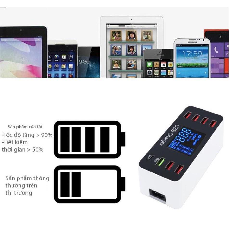 Bộ sạc nhanh đa năng cho nhiều thiết bị WLX-A9+ 7 USB (1 cổng Type-C) Màn hình LCD