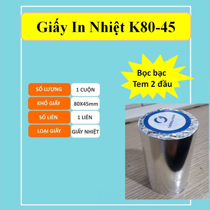 Combo 5 Cuộn Giấy In Hóa Đơn Khổ K80 Phi 45mm