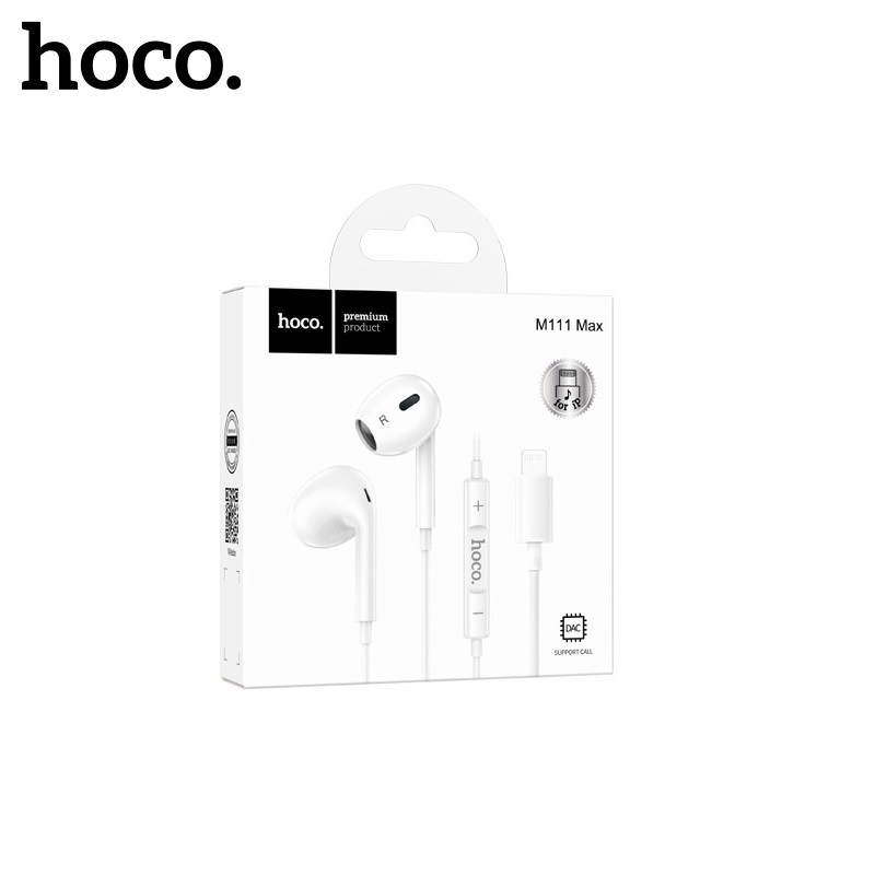 Tai nghe cho Iphone chân dẹt cao cấp Hoco. M111 Max hỗ trợ nghe gọi mic đầy đủ, cắm dùng trực tiếp không cần kết nối bluetooth - Hàng chính hãng