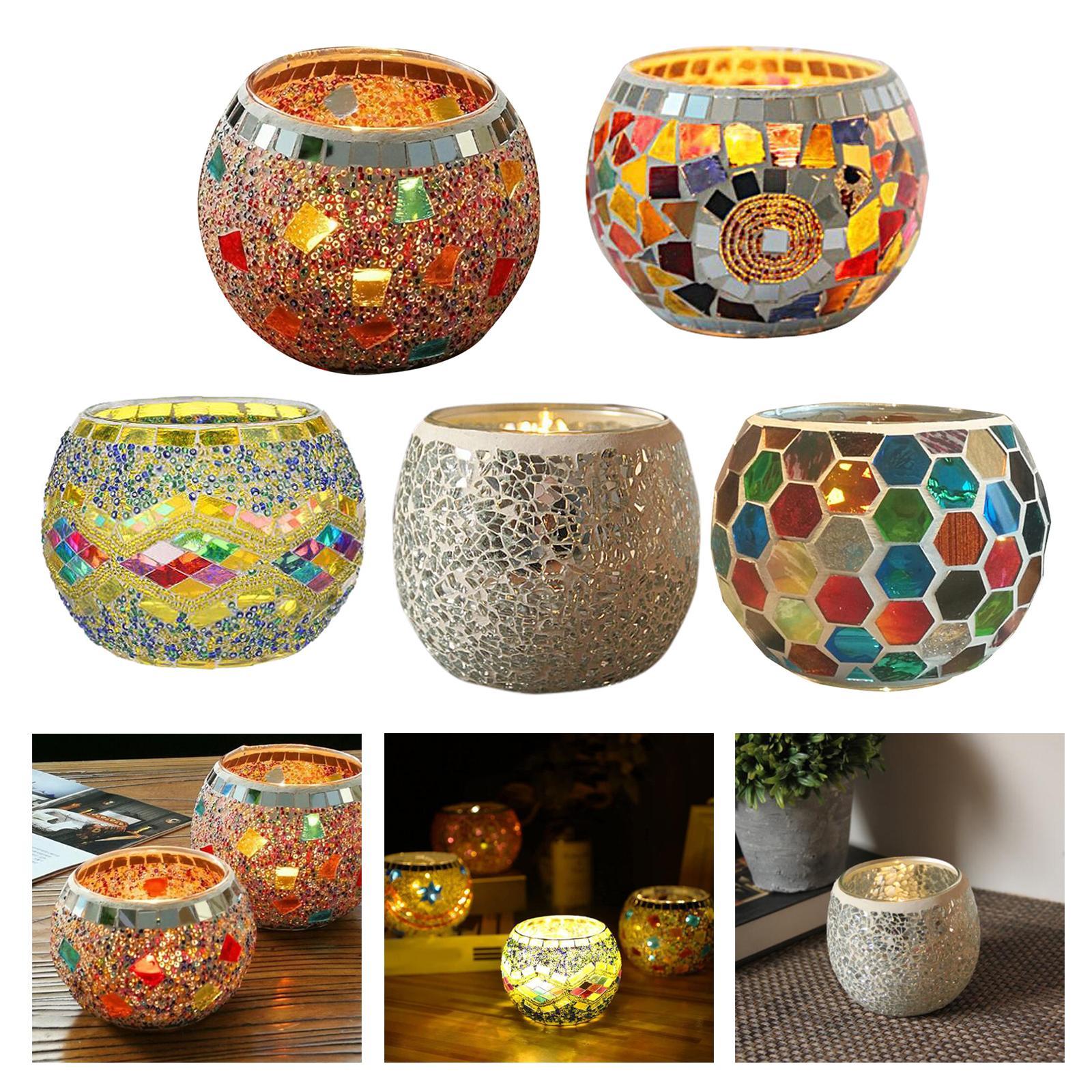 European Mosaic Glass Tea Light Holder Romantic Glass Candle Holder for
