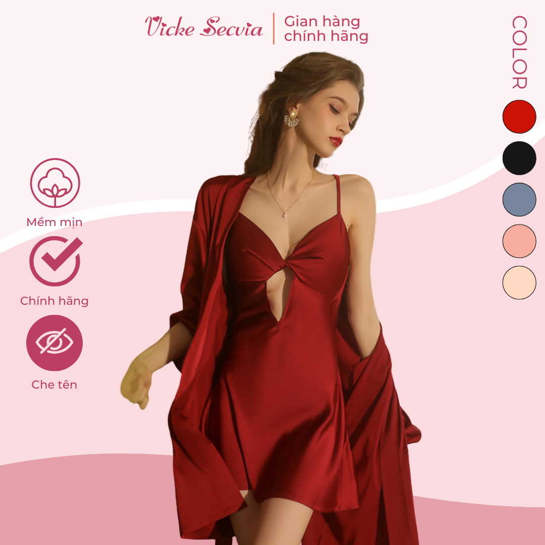 Đầm váy ngủ cao cấp chính hãng VICKE SECVIA - thiết kế 2 dây hở lưng sexy gợi cảm quyến rũ - chất lụa mềm mịn mát 1912