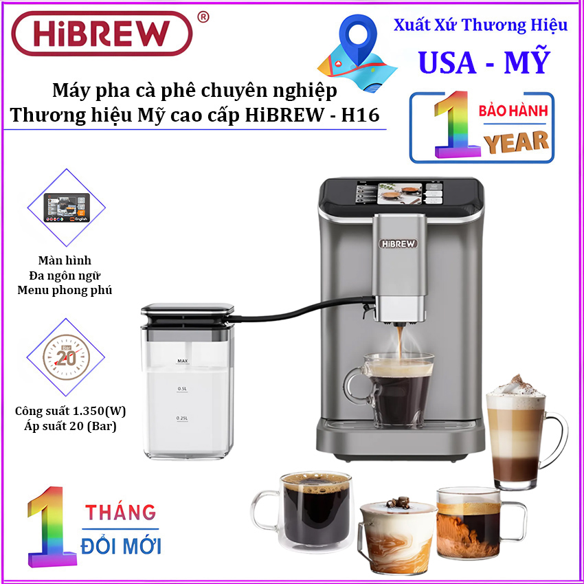 HÀNG NHẬP KHẨU - Máy pha cà phê tự động chuyên nghiệp, dùng cho quán cà phê, nhà hàng và khách sạn HiBREW H16