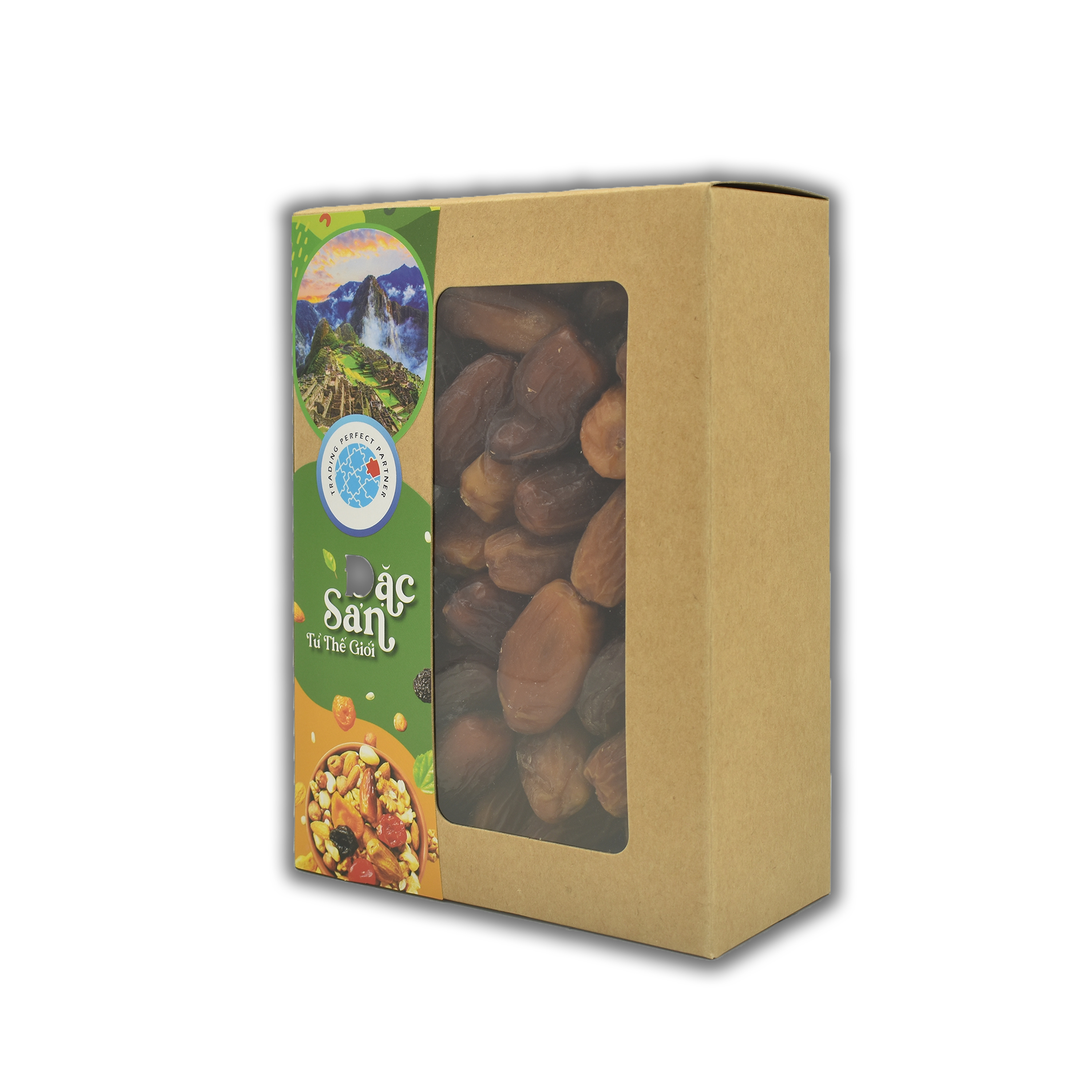 Chà là Không cành Trading Perfect Partner Deglet Nour Tunisia hộp kraft 500g _Chà là khô tự nhiên thớ thịt dày, mềm ngon, thuộc dòng chà là nữ hoàng