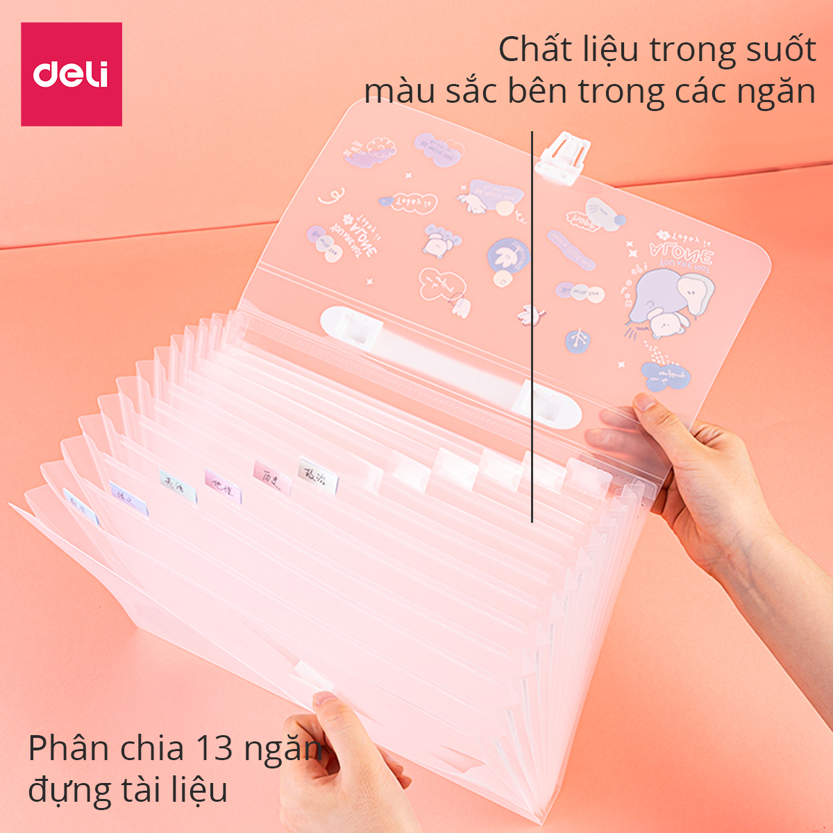 Cặp tài liệu mở rộng 13 ngăn Deli - cặp học sinh - trong suốt - file đựng tài liệu - 1 chiếc - 72563