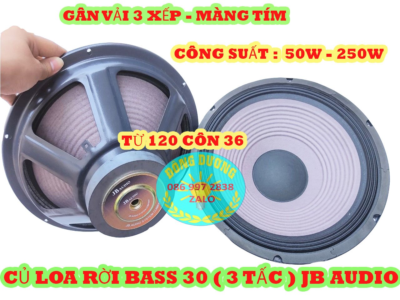 LOA BASS 30 JB AUDIO GÂN VẢI 3 XẾP MÀNG TÍM TỪ 120 CÔN 36 - 2 LỚP - KHUNG SẮT