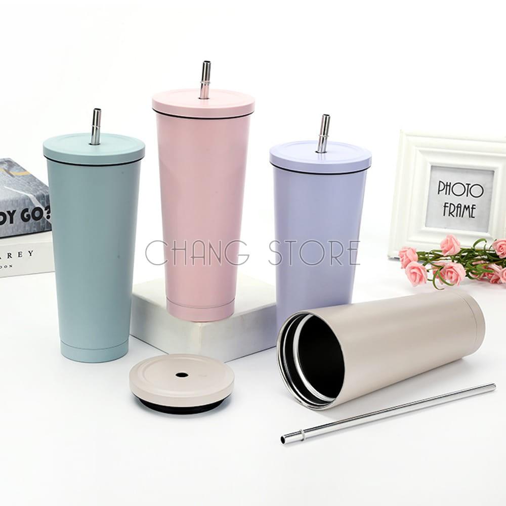 Ly giữ nhiệt inox không gỉ 500ml có ống hút, Cốc giữ nhiệt cách chân không chống chảy mồ hôi cao cấp