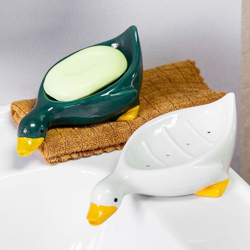 Khay Để Xà Phòng Không Tích Nước Bằng Sứ Hình Con Vịt Để Bồn Rửa Nhà Tắm