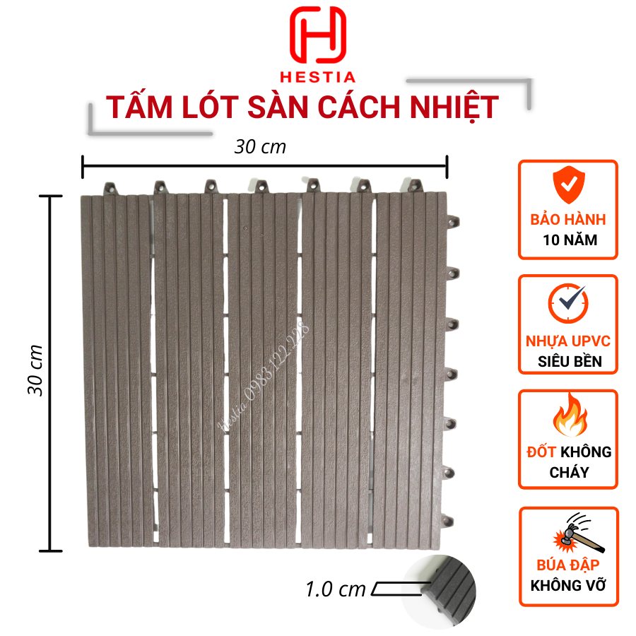 COMBO 11 Vỉ lót sàn nhựa uPVC cao cấp 3T-450, Tấm nhựa trải sàn trang trí ban công / sân vườn / sân thượng; lót sàn chống trơn trượt nhà tắm / bể bơi - Hàng Việt Nam chất lượng cao