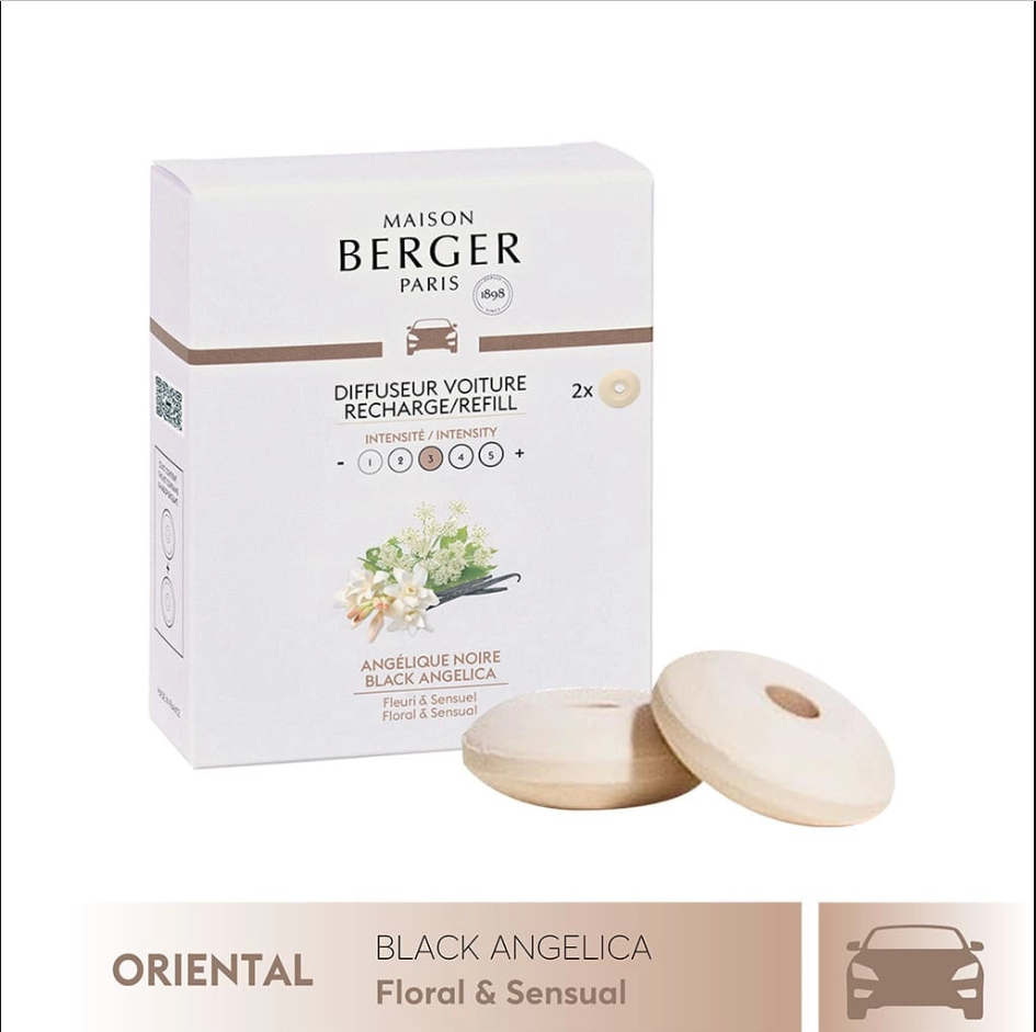 Maison Berger - Bộ tinh dầu xe hơi hương Black Angelica - 2 cái