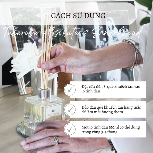 Khuếch tán phòng tinh dầu Cochine Saigon hương hoa huệ tây và gỗ đàn hương.