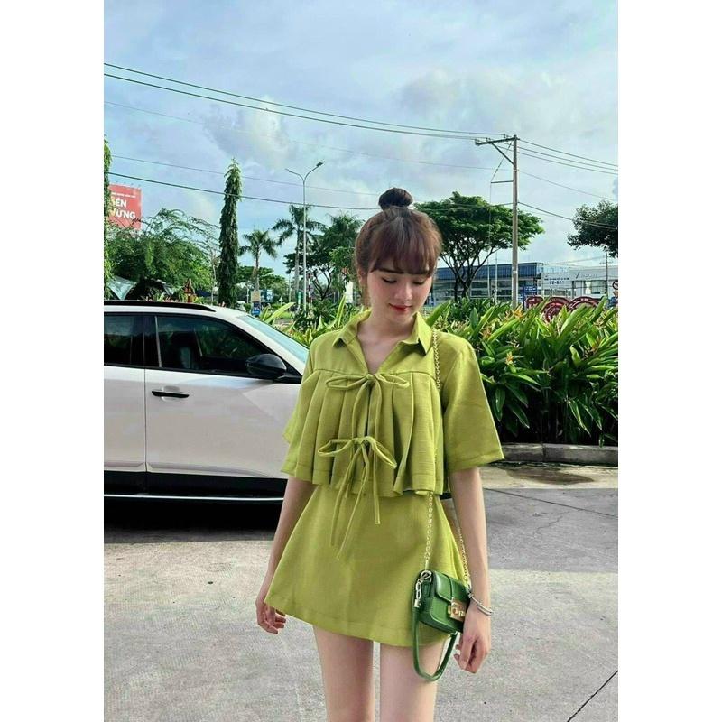 SÉT ÁO CỘT DÂY NƠ KÈM CHÂN VÁY