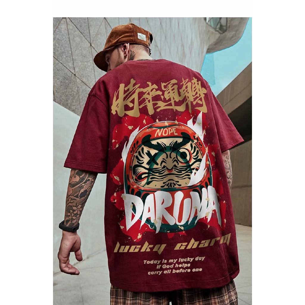 Áo thun tay ngắn form rộng chất cotton phong cách Harajuku năng động cho nam