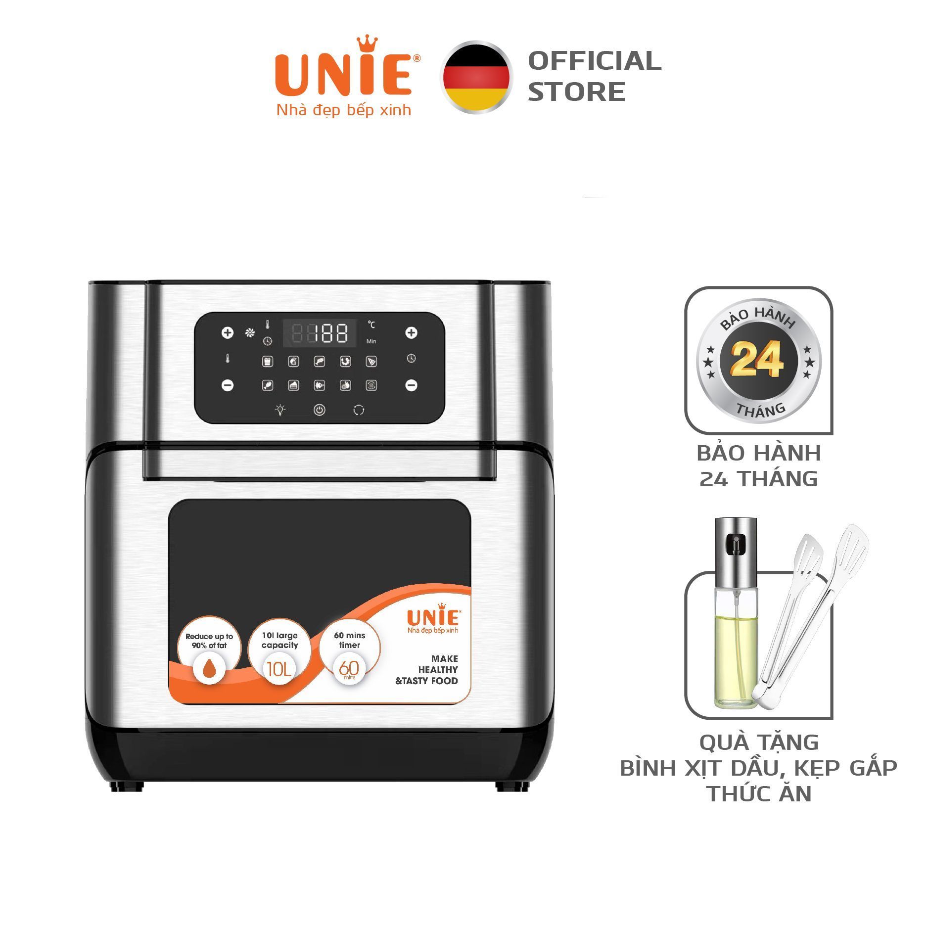 Nồi chiên không dầu UNIE UE-1000 dung tích 10L công suất 1800W - Hàng chính hãng