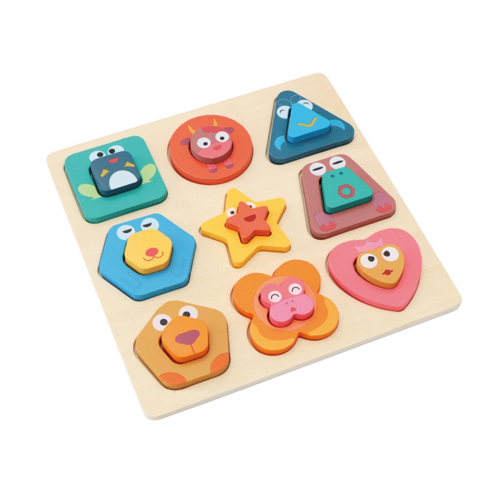 Wooden Shape Puzzle Geometric Shape Puzzles Toy with Board for Toddler Boys