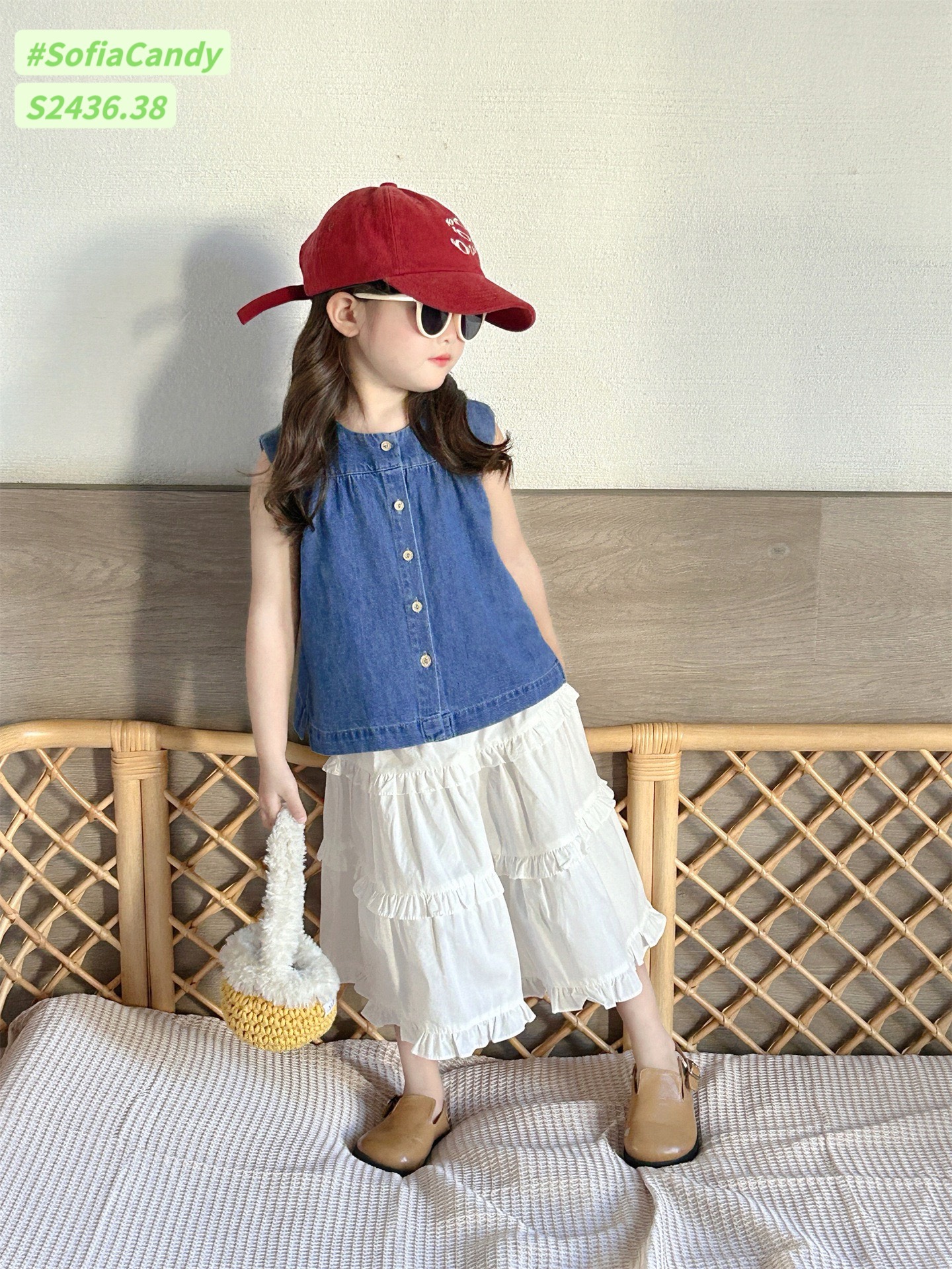 [Từ 1 đến 12 tuổi] Set tiểu thư áo jean xanh mềm + chân váy thô Hàn trắng từ 1 đến 12 tuổi dễ mix đồ vô cùng