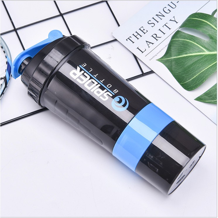 Bình Lắc 3 Ngăn Spider Bottle Dành Cho Gymer, Thể Thao Có Lò Xo Lắc Inox