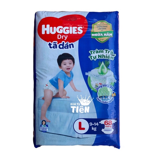 Tã Dán Huggies Dry Gói Cực Đại L68 - Bao Bì Mới