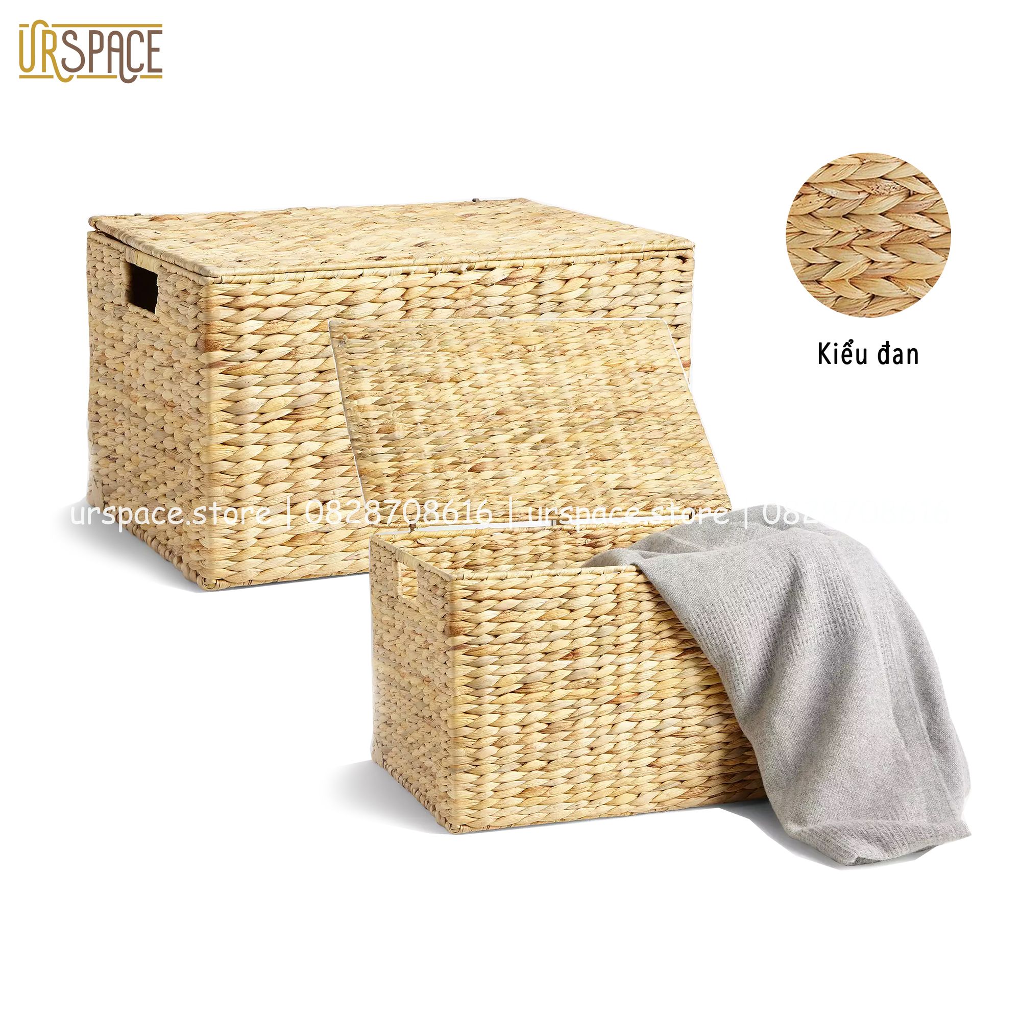 Hộp cói (lục bình) hình chữ nhật đựng quần áo, sách báo phong cách Hàn/ Hand-woven hyacinth rectangle box