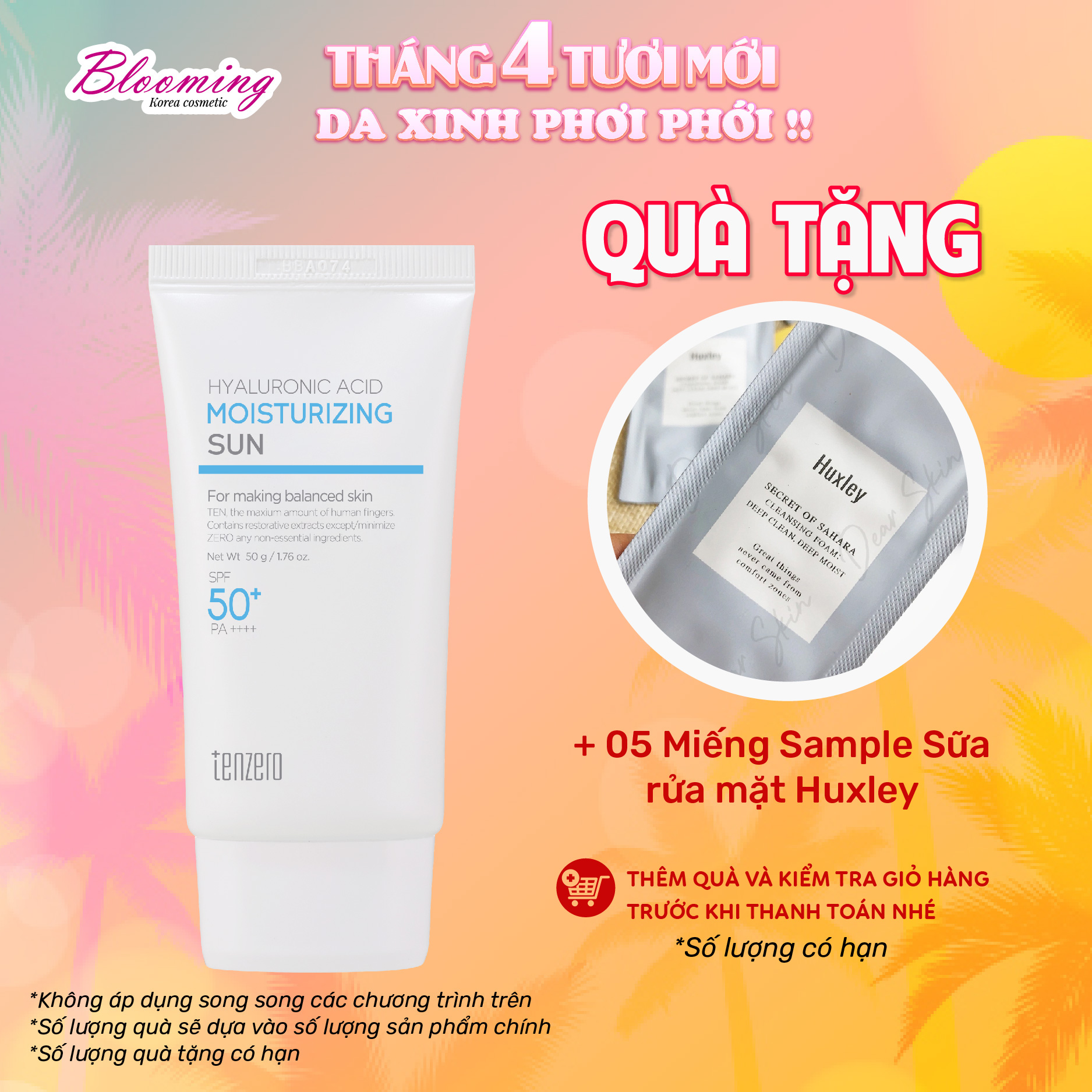 (HSD 2026) Kem chống nắng làm dịu da, nâng tông Hàn Quốc Tenzero Sun Cream 50g