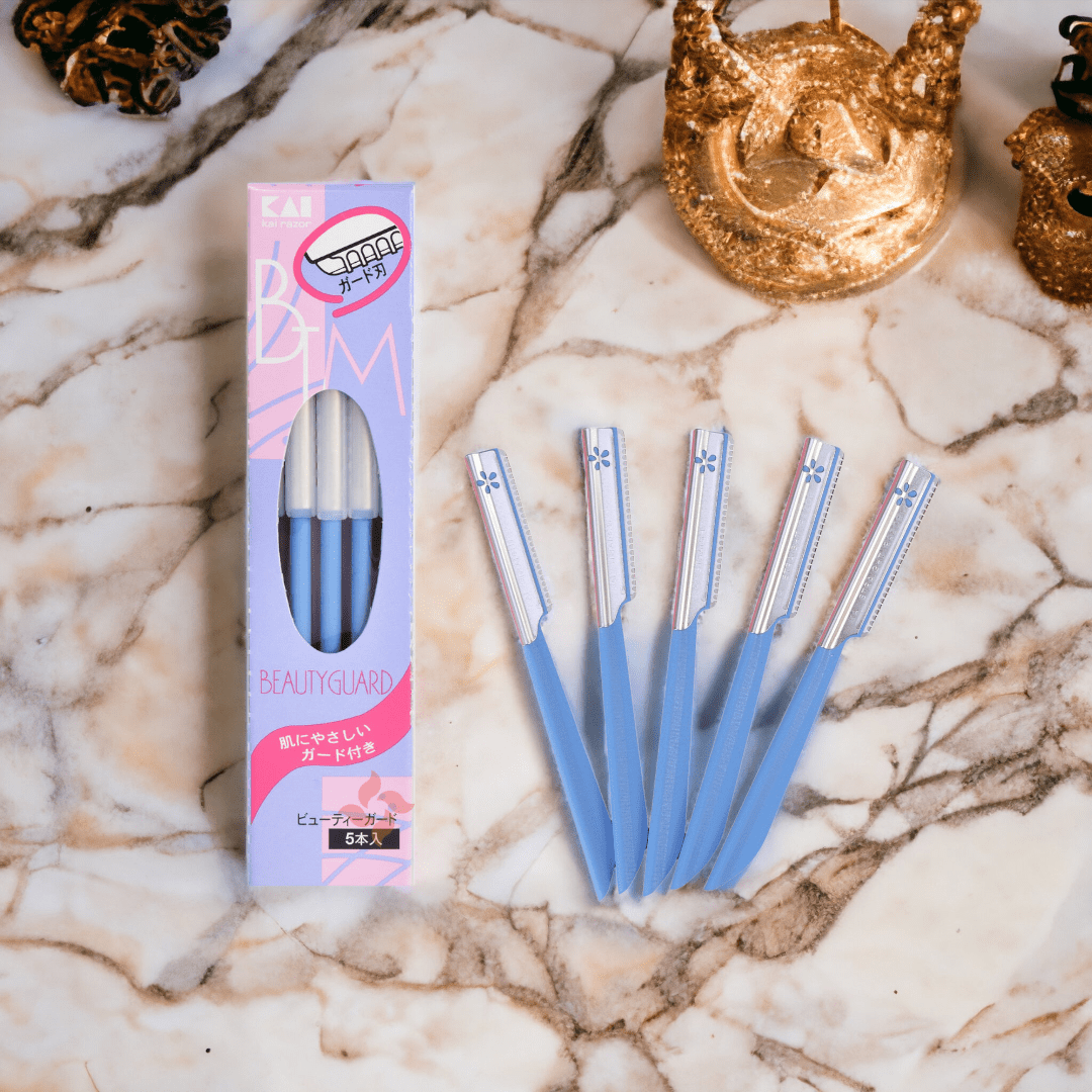 Dao Cạo Lông Mày Lưỡi Thép Có Màng Bảo Vệ Kai Kazor BTM Beauty Guar 00661 Dành Cho Nữ Set 5 cây