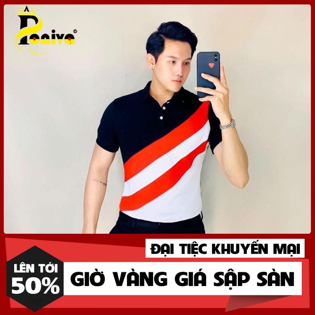 Áo Thun Nam Viền Cổ Phối Sọc Chéo Cá Tính PONIVA