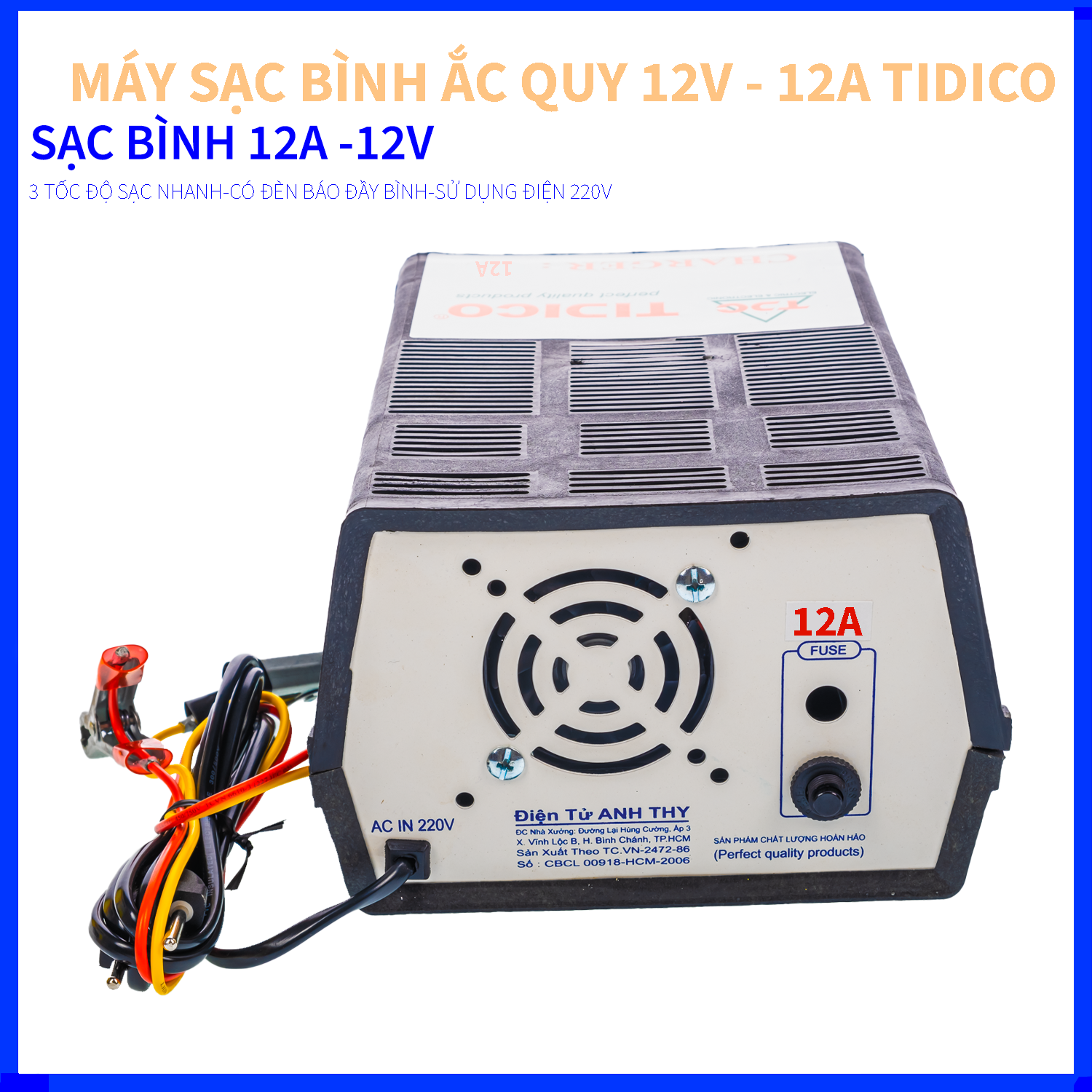 MÁY SẠC BÌNH ẮC QUY VÀ PHỤC HỒI BÌNH ẮC QUY 12V - 12A - TIDICO - 3 TỐC ĐỘ SẠC