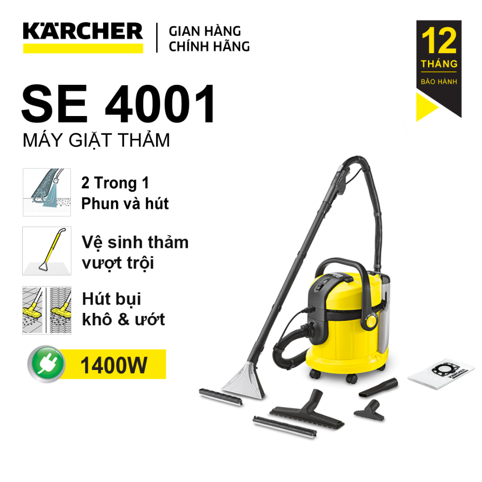 Máy làm sạch thảm (giặt thảm), ghế sofa và hút bụi đa năng Karcher SE 4001 (Hàng chính hãng)