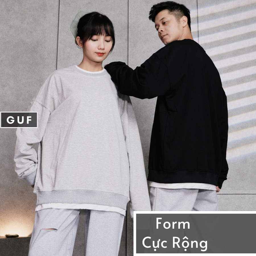 Áo Sweater Nam Nữ Form Rộng Phối Layer 2 Lớp Có Màu Basic Xám, Đen Chất Da Cá Hàn Cao Cấp GUF