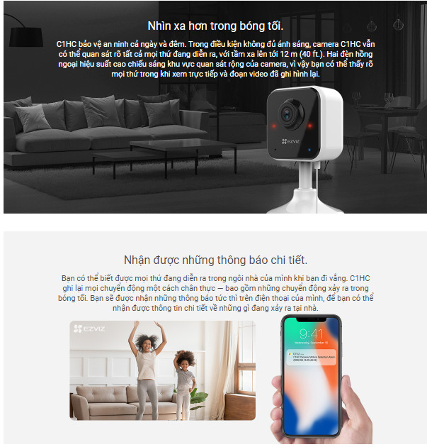 Camera WI-FI EZVIZ C1HC 1080p, Trong Nhà, Đàm Thoại 2 Chiều, Góc Rộng, Nén Video H.265, Phát Hiện Chuyển Động, Hồng Ngoại Ban Đêm 12m, 3 Chế Độ Báo Động, Thiết Kế Nhỏ Gọn Và Dễ Sử Dụng.--Hàng Chính Hãng